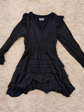 Anthropology Black Ruffled V-Neck Tiered Dress